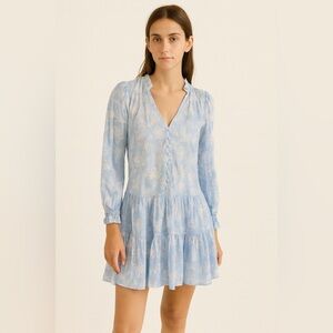 J. Marie Floral Print Long Sleeve Dress Size XS Color Blue White